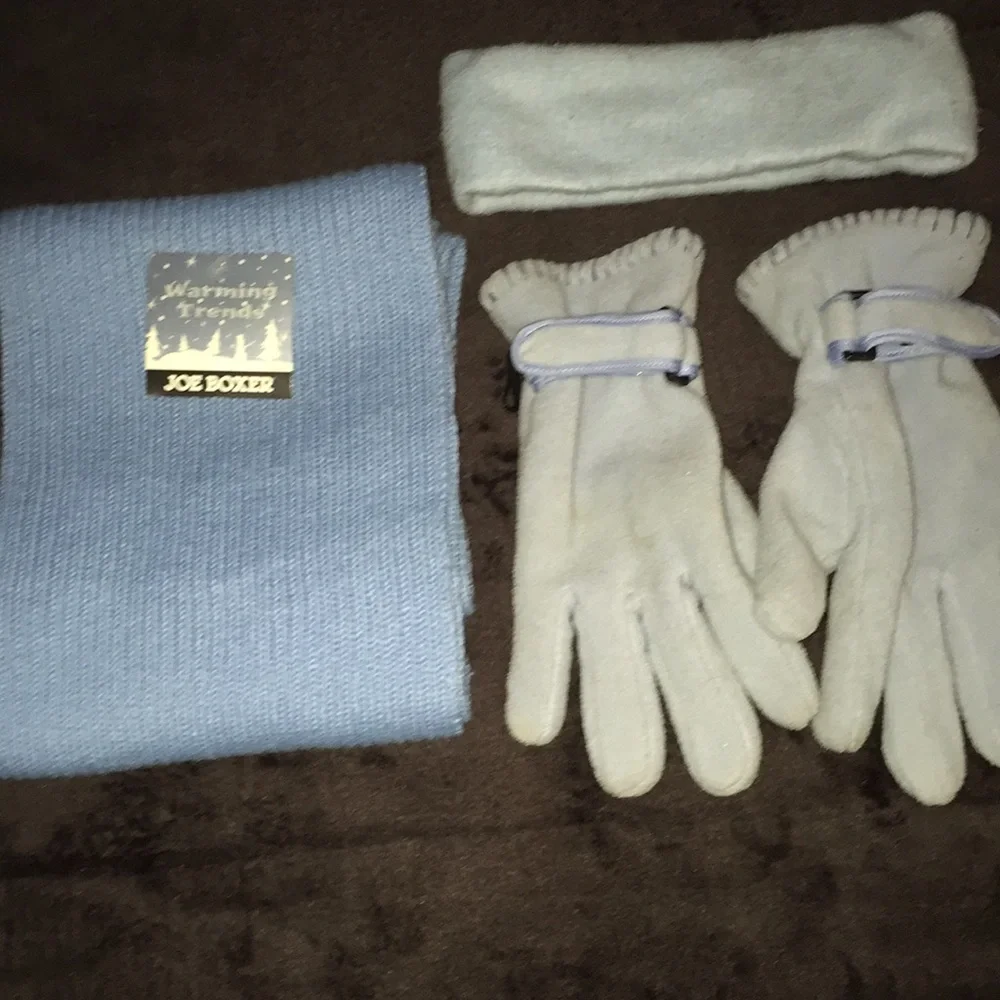 Joe Boxer Knit Scarf; Head Wrap & Gloves